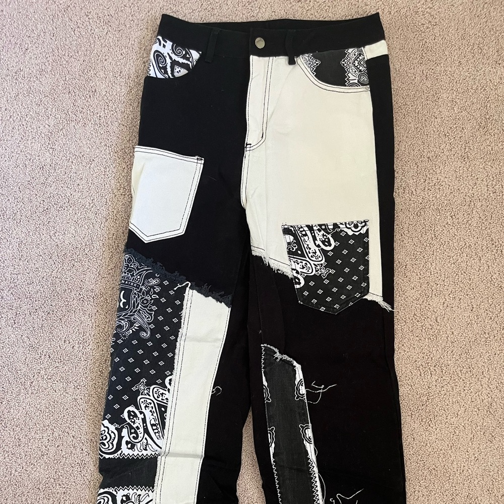 Black and white bandana pattern jeans